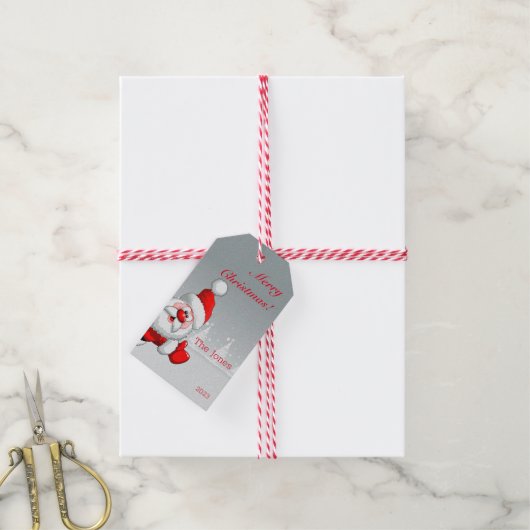 Santa Snowflake minimalistische rode letter Gift L Cadeaulabel (Met Touw)