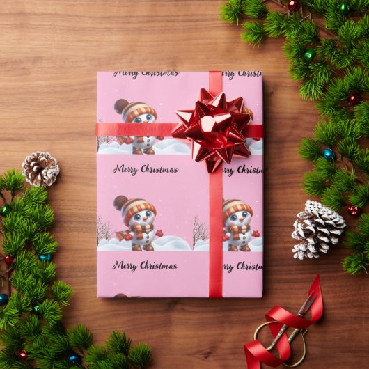 Santa & snowflakes on a pink background Christmas Cadeaupapier (Feestdagen Geschenken)