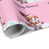 Santa & snowflakes on a pink background Christmas Cadeaupapier (Rol Hoek)