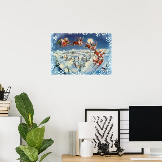 SANTA SNOWFLAKES & SLEIGH by SHARON SHARPE Poster (Thuiskantoor)