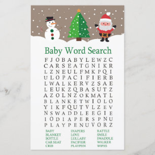 Santa, snowman Baby shower Word Search Game