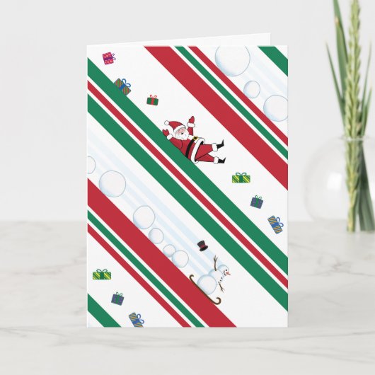 Santa & Snowman Christmas Stripes Kaart (Voorkant)