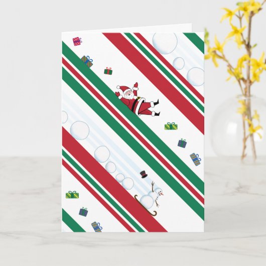 Santa & Snowman Christmas Stripes Kaart (Gele Bloem)