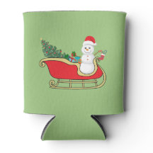 Santa snowman distributing gifts