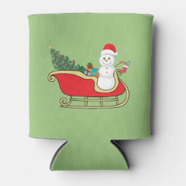 Santa snowman distributing gifts blikjeskoeler