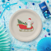 Santa snowman distributing gifts papieren bordje (Feest)