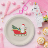 Santa snowman distributing gifts papieren bordje (Feest)