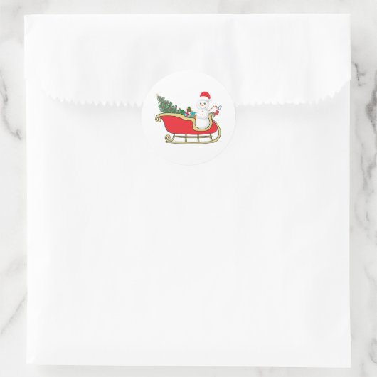 Santa snowman distributing gifts ronde sticker (Tas)