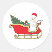 Santa snowman distributing gifts ronde sticker (Voorkant)