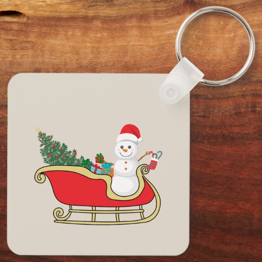 Santa snowman distributing gifts sleutelhanger (Achterkant)