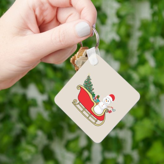 Santa snowman distributing gifts sleutelhanger (Hand)
