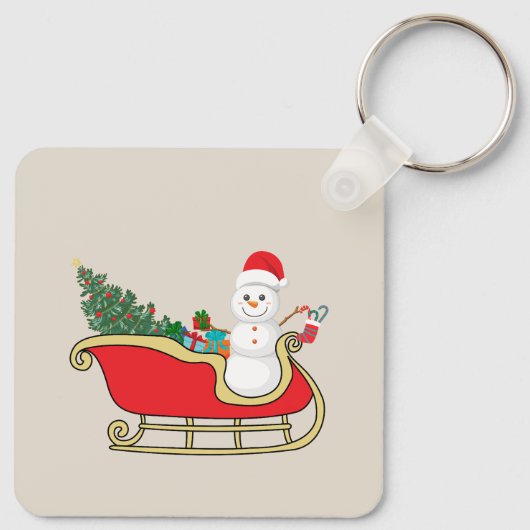Santa snowman distributing gifts sleutelhanger (Achterkant)