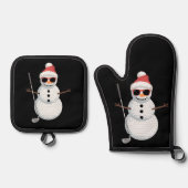 Santa Snowman Golf Ball Christmas Golfer Gift  Ovenwant & Pannenlap Set (Voorkant)
