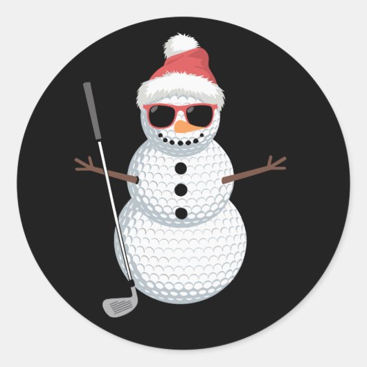 Santa Snowman Golf Ball Christmas Golfer Gift  Ronde Sticker (Voorkant)