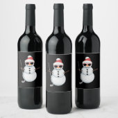 Santa Snowman Golf Ball Christmas Golfer Gift Wijn Etiket (Flessen)