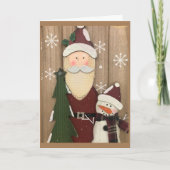 SANTA & SNOWMAN KOMEN TOE IN GEZEGDE MERRY CHRISTM KAART (Voorkant)