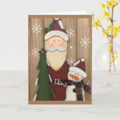 SANTA & SNOWMAN KOMEN TOE IN GEZEGDE MERRY CHRISTM KAART (Gele Bloem)