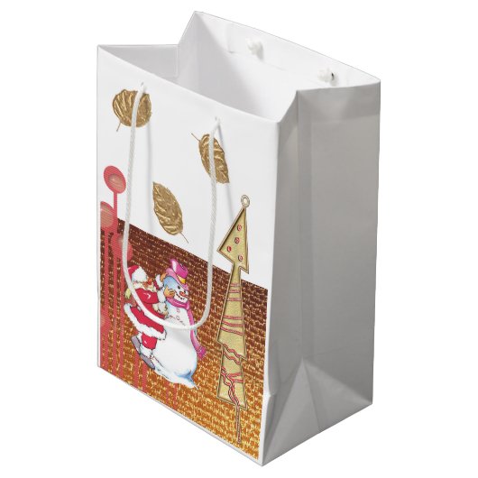 Santa Snowman Merry kerstcadeaus Medium Cadeauzakje (Voorkant Gekanteld)