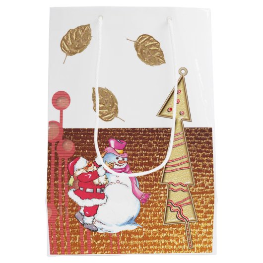 Santa Snowman Merry kerstcadeaus Medium Cadeauzakje (Achterkant)