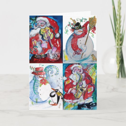 SANTA, SNOWMAN MUSICAL HOLIDAY CHRISTMAS GREETINGS FEESTDAGEN KAART (Voorkant)