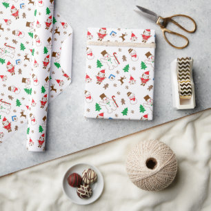 Santa & Snowman Patroon Feestelijke Kerstvakantie Cadeaupapier