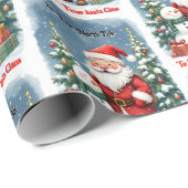 Santa & Snowman personaliseren naam Kind Cadeaupapier (Rol Hoek)