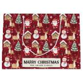 Santa Snowman Pine Tree Red Custom Merry Christmas Groot Cadeauzakje (Voorkant)