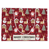 Santa Snowman Pine Tree Red Custom Merry Christmas Groot Cadeauzakje (Achterkant)