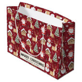 Santa Snowman Pine Tree Red Custom Merry Christmas Groot Cadeauzakje (Achterkant Gekanteld)