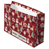 Santa Snowman Pine Tree Red Custom Merry Christmas Groot Cadeauzakje (Voorkant Gekanteld)