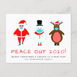 Santa Snowman Reindeer Mask Funny Peace Out 2020 Feestdagenkaart
