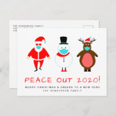 Santa Snowman Reindeer Mask Funny Peace Out 2020 Feestdagenkaart (Voorkant / Achterkant)