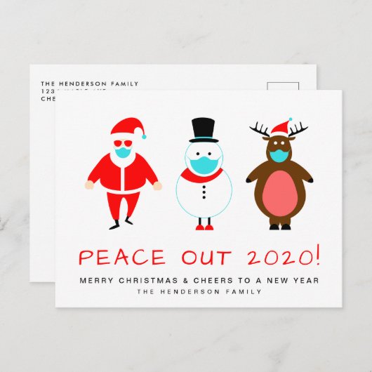 Santa Snowman Reindeer Mask Funny Peace Out 2020 Feestdagenkaart (Voorkant / Achterkant)