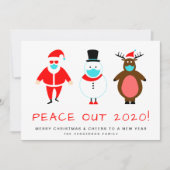 Santa Snowman Reindeer Mask Peace Out 2020 Funny Feestdagenkaart (Voorkant)
