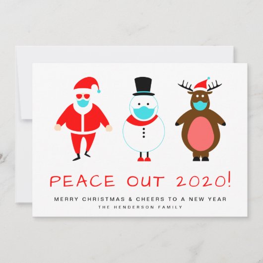 Santa Snowman Reindeer Mask Peace Out 2020 Funny Feestdagenkaart (Voorkant)