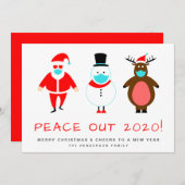 Santa Snowman Reindeer Mask Peace Out 2020 Funny Feestdagenkaart (Voorkant / Achterkant)