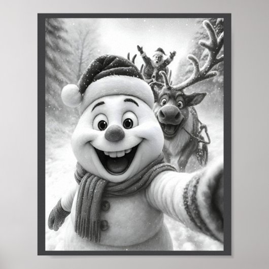 Santa Snowman Reindeer Taking A Selfie Photo Chris Poster (Voorkant)