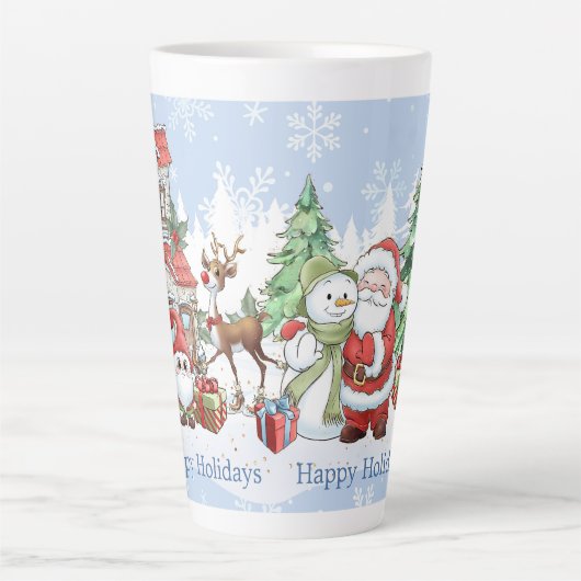 Santa Snowman Rendier Kerstmis Latte Mok (Voorkant)