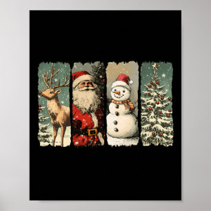 Santa Snowman Rendier Retro jaren 1950 Kerstmis Poster