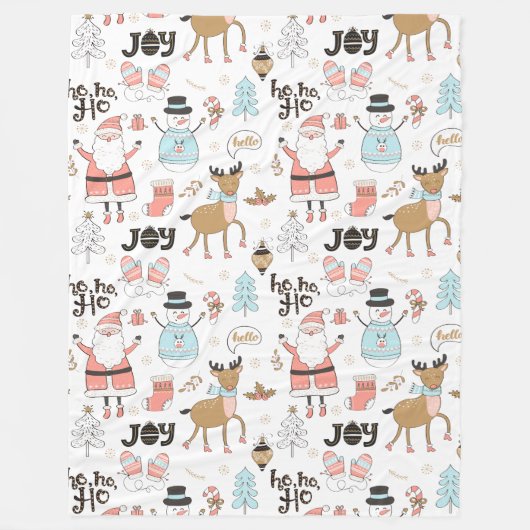 Santa, Snowman, rendierpatroon ID559 Fleece Deken (Voorkant)