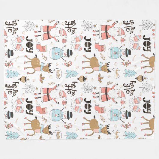 Santa, Snowman, rendierpatroon ID559 Fleece Deken (Voorkant (Horizontaal))