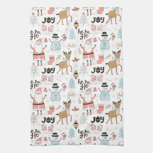 Santa, Snowman, rendierpatroon ID559 Theedoek (Verticaal)