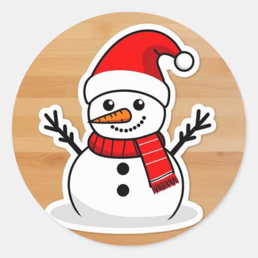 Santa Snowman schattig Ronde Sticker (Voorkant)