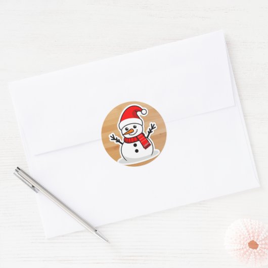 Santa Snowman schattig Ronde Sticker (Envelop)
