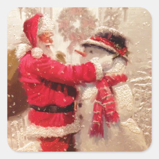 Santa & Snowman Vierkante Sticker (Voorkant)