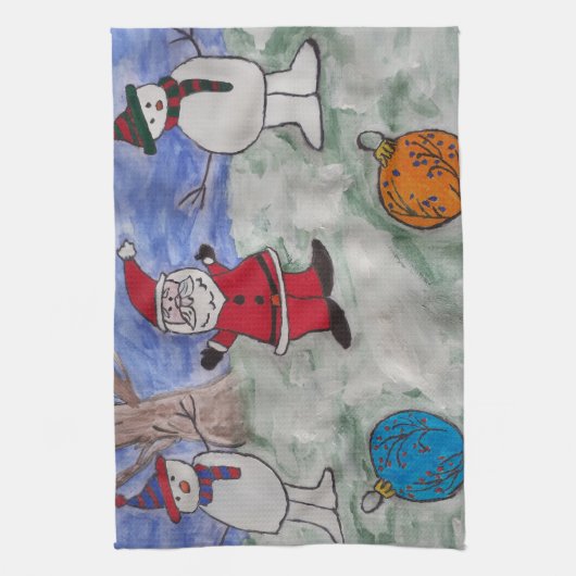 Santa & Snowmen Tea Towel Theedoek (Verticaal)