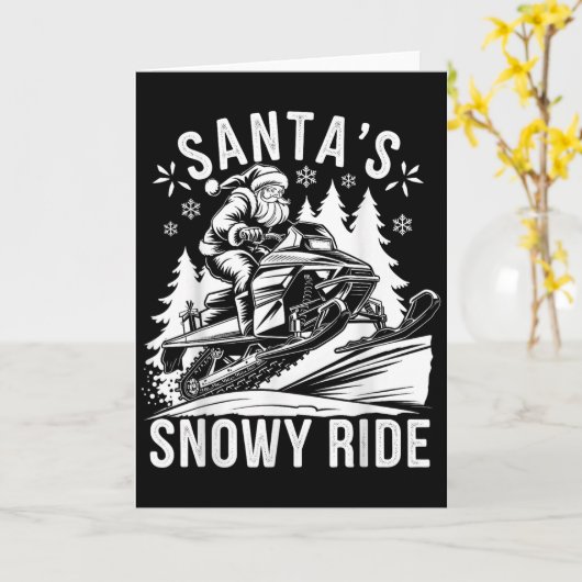 Santa Snowmobile Riding Snowmobiling Christmas Kaart (Gele Bloem)