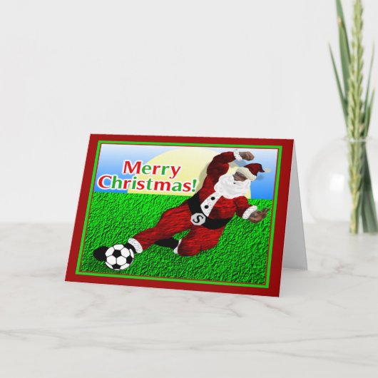 Santa Soccer Merry-kerstkaart Feestdagen Kaart (Voorkant)