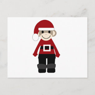 Santa Sock Monkey Feestdagenkaart
