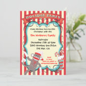 Santa Sock Monkey-kerstfeest Kaart (Staand voorkant)